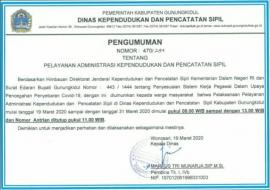 PERUBAHAN JAM PELAYANAN DISDUKCAPIL KAB GUNUNGKIDUL 19-31 MARET 2020